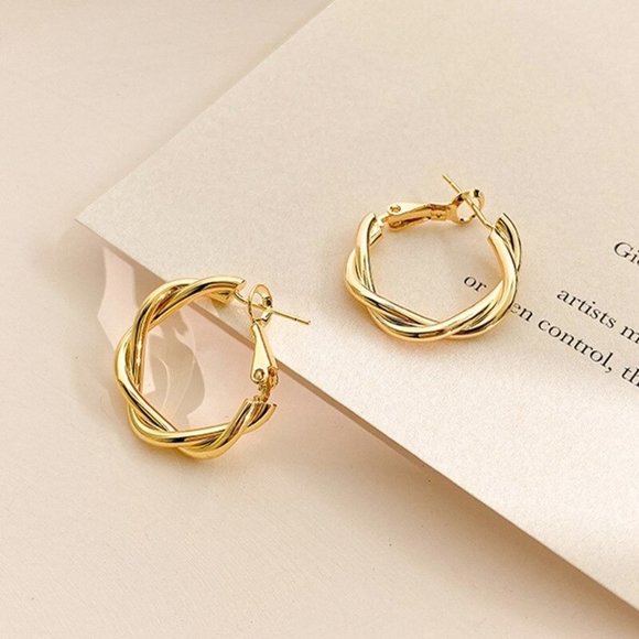 Jewelry - 3/$30 Gold Color Twisted Hoop Earrings
